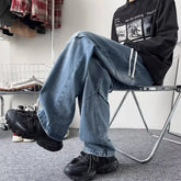 Hearujoy Vintage American Style Straight-leg Wide Leg Jeans For Men Loose Fit Draped Pants Cross-border Washing Work Trousers